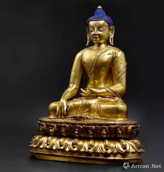 3013 释迦牟尼佛像 15世纪 铜鎏金 H29cm 成交价:172.5万元