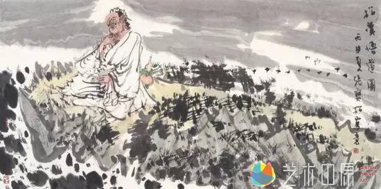 松溪悟道图 96cm×180cm 张宝松