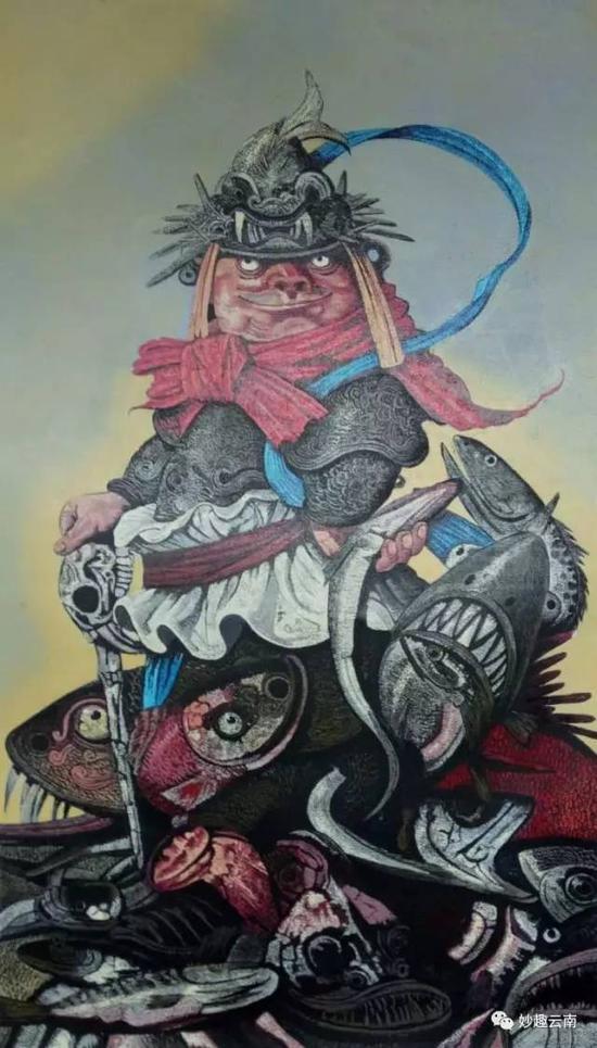 陈流 鱼将 绝版木刻 59X102CM 2016