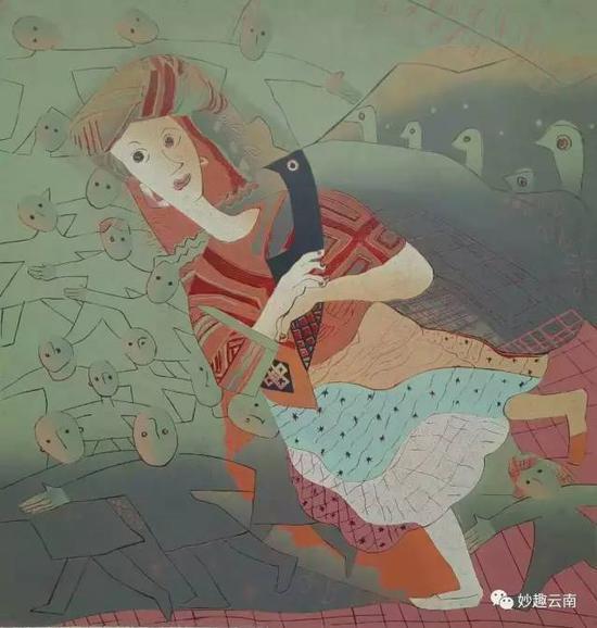 吕敏 人们将欣然起舞 60X57CM 绝版木刻 2005