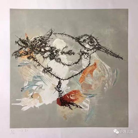 叶永青 画鸟 绝版木刻 70X70CM 2016