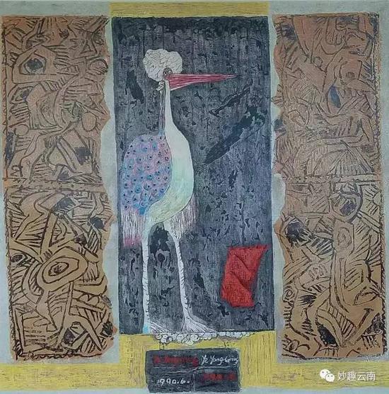 叶永青 大鸟 绝版木刻 90X90CM 2016