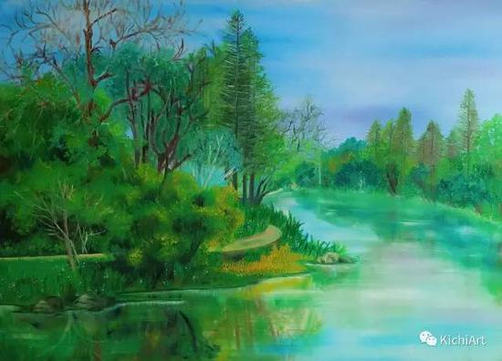 作品名称:西湖风景 作 者:Kichi Liang 材 质:布面油画 作品尺寸:150X120cm