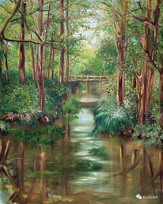 作品名称:静谧 作 者:Kichi Liang 材 质:布面油画 作品尺寸:80X100cm