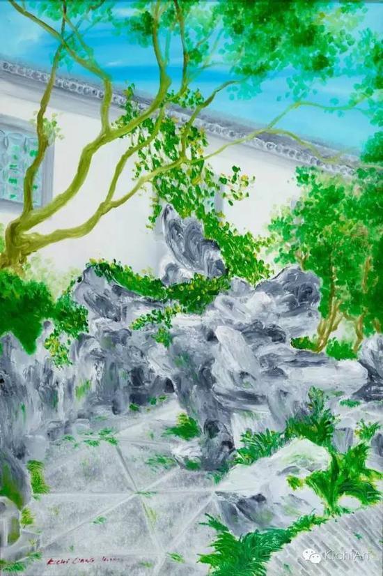 作品名称:逸圃一隅 作 者:Kichi Liang 材 质:布面油画 作品尺寸:70X90cm