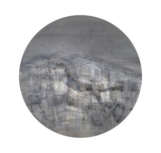 有房子的风景1 杨东平 纸本水粉 直径40cm 2012.5.21.