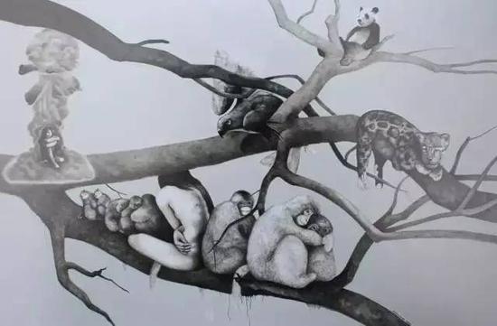 《天空没有回音》N0:9 布面油画 300x200cm 2009年