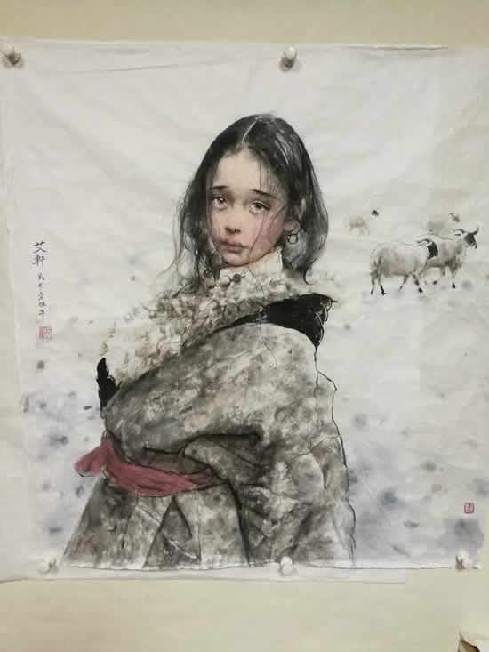 安曲村的初冬,水墨,六尺对开