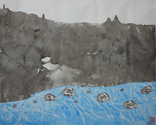 《康定风情-折多河沿岸风光3》,纸本设色,2017年,100cm×69cm