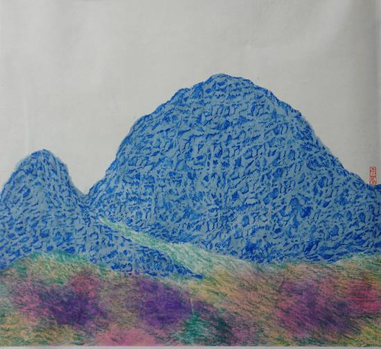 《玉龙西村印象-通往冬季牧场的垭口》,纸本设色,2016年,45cm×30cm