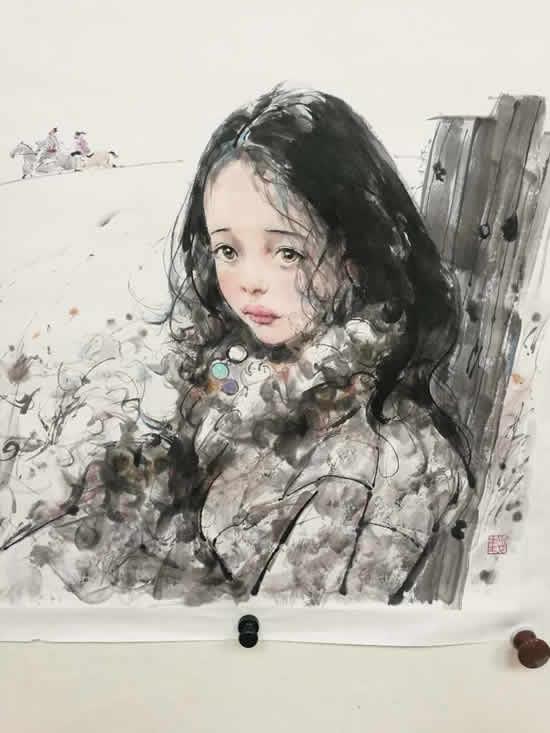 荒原悄寂,水墨,四尺对开