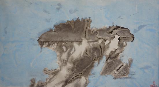 《风起云涌系列-云海幻境1》,纸本设色,2016年,69cm×23cm