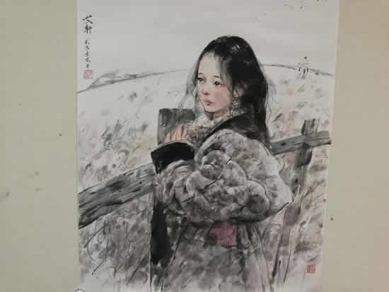 秋风掠过荒野,水墨,四尺对开