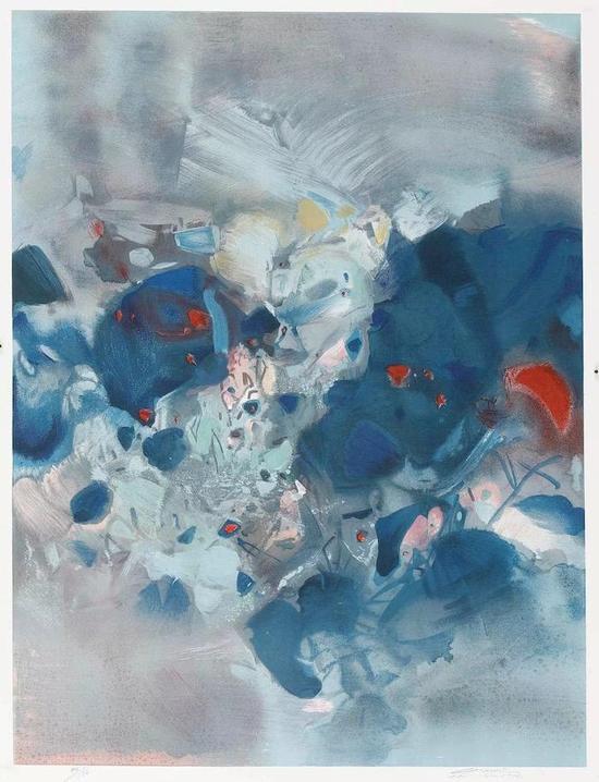 西泠网拍八月夏季大拍 朱德群(1920-2014)平静 纸本石版画