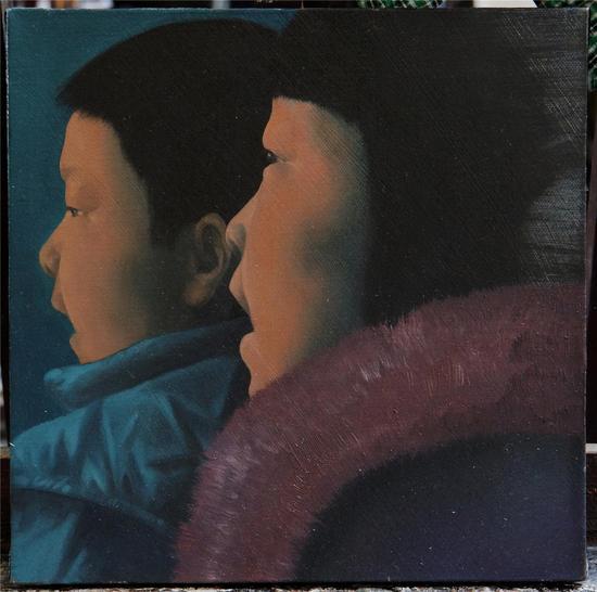 乌英嘎,《地球电台》30x30cm,布面油画,2017