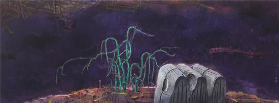 马良靖,《风景记-04》 120 x 280 x 4cm,布面丙烯 2016
