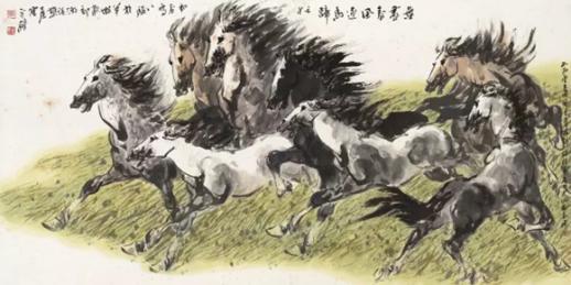 永锵 八骏图 镜片 设色纸本 68×136cm
