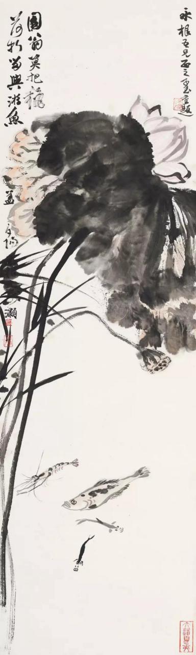 吴灏 荷花 立轴 设色纸本 125×37cm