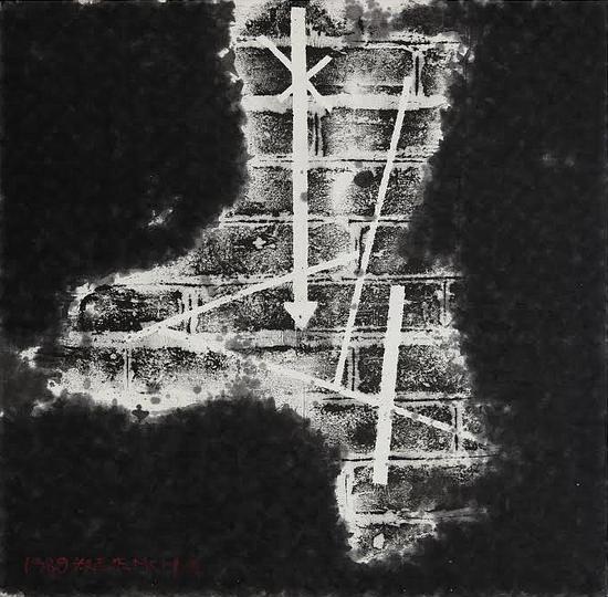 郑连杰为纪念两个德国统一 长城拓印系列作品3号 1989年w103x102cm