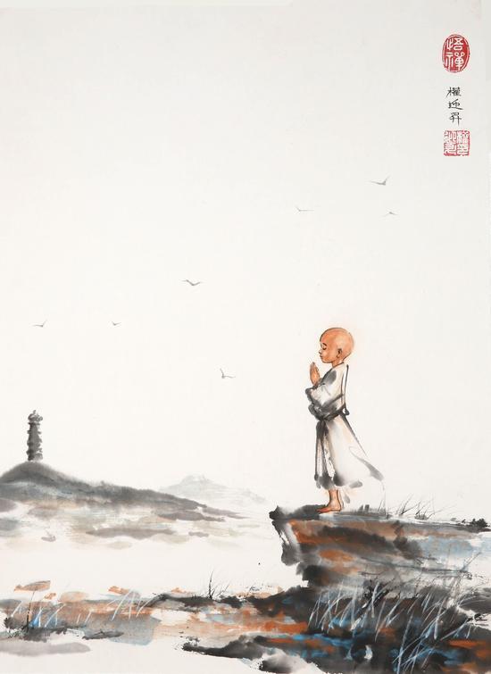 禅画小和尚水墨原作