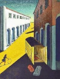 一条街的神秘与忧郁:推铁环的小女孩(布面油画)乔治·德·基里科罗马卡洛·比洛蒂博物馆藏