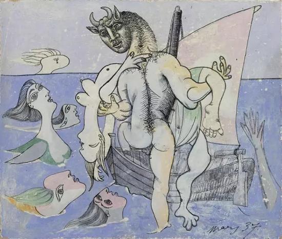 毕加索,《牛头怪将女人救上船》,1937年