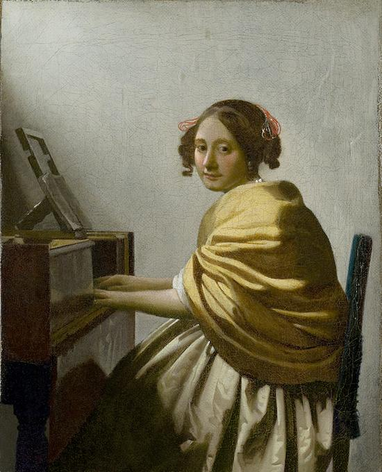 约翰内斯·维米尔,坐在维金纳琴边的少女,约1670-72,莱顿收藏
