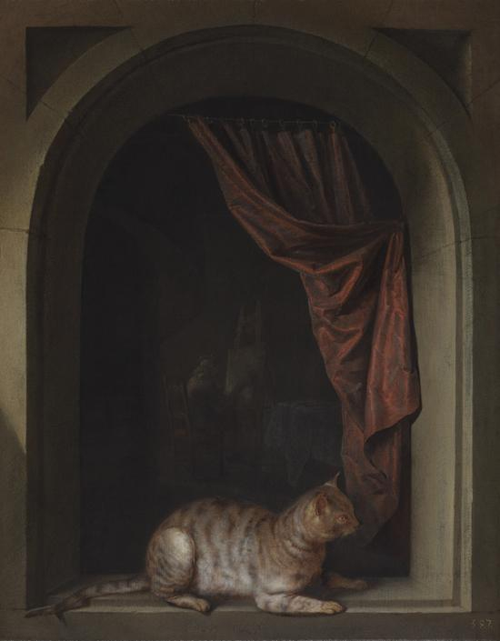 格里特·德奥,伏在画家画室窗台上的猫,1657,莱顿收藏