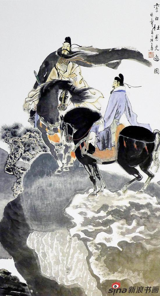赵仁年作品-李白杜甫郊游图 180x96cm