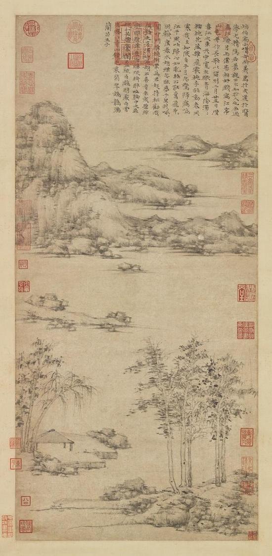 元·倪瓒《江亭山色》轴