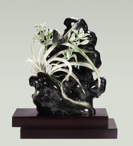 独山玉兰花摆件