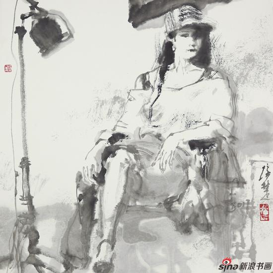 张培础作品-水墨人物一 45x45cm 2017