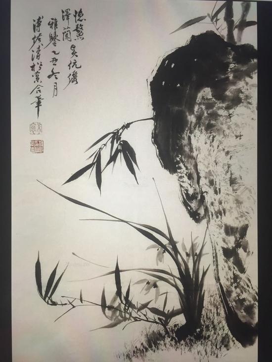 溥佺 溥佐合作《竹石图》