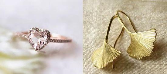 14K(左)、18K(右)金饰品