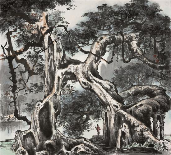 吕静溪《漓江古榕》97×107cm 纸本水墨2008