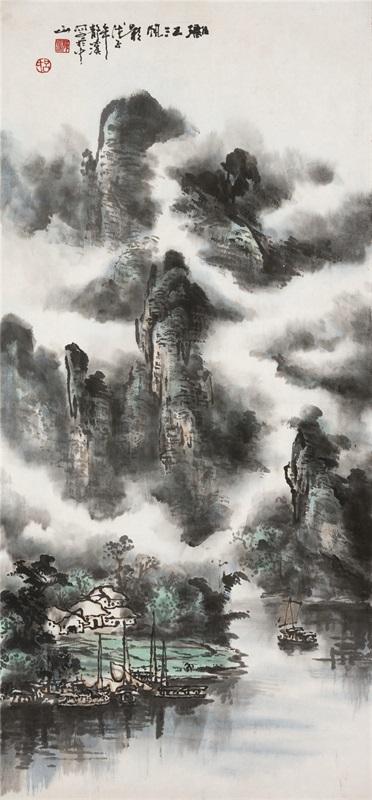 吕静溪《漓江帆影》97×45cm 纸本水墨 2008