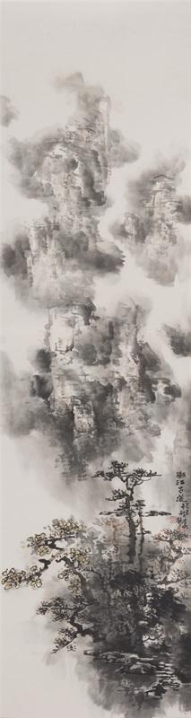 吕静溪《漓江古道》175×48cm 纸本水墨 2015