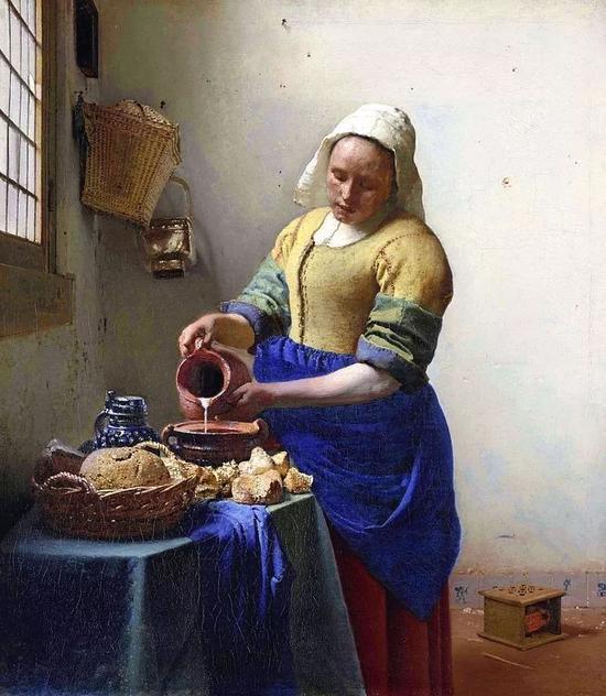 约翰内斯·维米尔, 《倒牛奶的女佣》,大约1660。图片:Wikimedia Commons