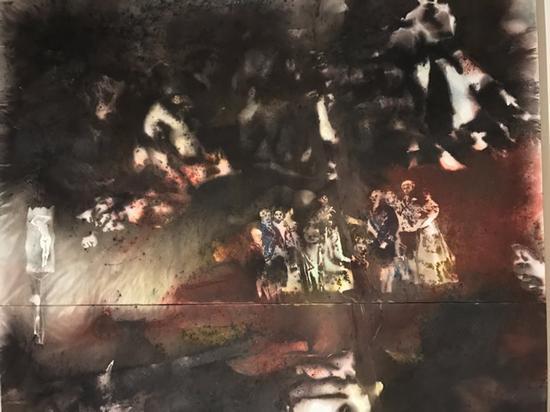 《绘画的精神》,细节,2017年。火药、帆布, 300x1800cm 蔡工作室提供