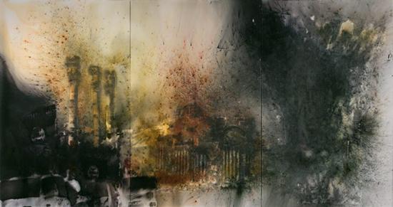 《帕米拉》,2017年。火药、帆布,240 x 450 cm 赵小意摄,蔡工作室提供