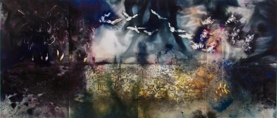 《昼夜托雷多》,2017年。火药、帆布,260x600cm赵小意摄,蔡工作室提供