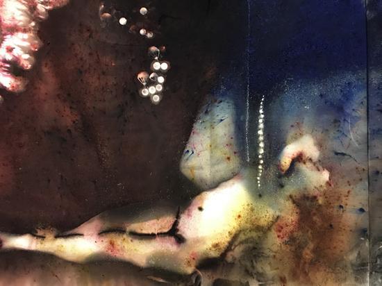 《绘画的精神》,细节,2017年。火药、帆布, 300x1800cm 蔡工作室提供