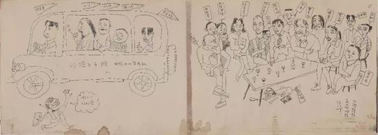 1997年的一个晚上 画家张晓刚在小酒馆即兴创作的漫画