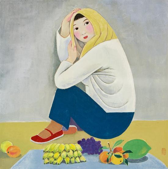 《农女》 工笔重彩 61cmx61cm 祝大年