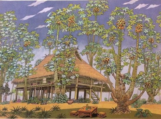 《木瓜人家》工笔重彩 86cmx120cm 祝大年 80年代