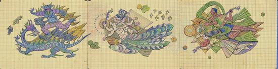 《飞天曲(马赛克镶嵌)——音乐厅壁画》 设计手稿 26cmx106cm 祝大年 80年代