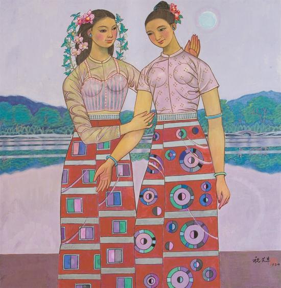 《姐妹情》 工笔重彩 11cmx97cm 祝大年