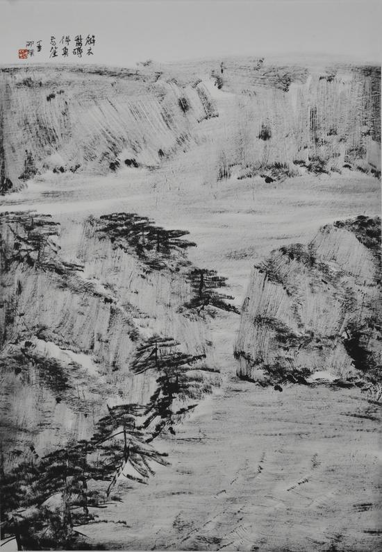 解衣盘礴 得鱼忘筌 68×100cm 焦墨 2017年