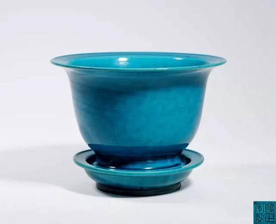 ★1229 清雍正  孔雀绿釉套盆