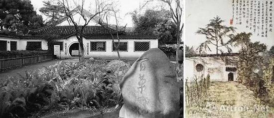 左:百草园实景图 右:《百草园》北京画院藏
